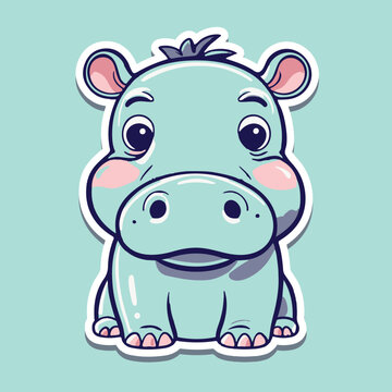 vector cute hippo character with sticker style
