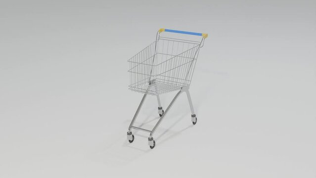 Short hd video with animated shopping cart, shopping trolley 3D rendering.