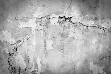 Old wall with deep cracks. Grunge gray color texture. Destruction on the surface of the wall.