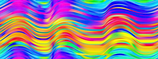 Obraz premium Seamless psychedelic rainbow heatmap molten wavy glass refraction stripes pattern background texture. Trippy hippy abstract dopamine fashion motif. Colorful neon retro wallpaper backdrop