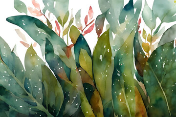 Green wildlife foliage leaf background nature theme watercolor style