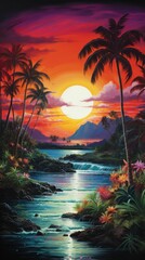 Fototapeta na wymiar beautiful tropical sunset with trees 
