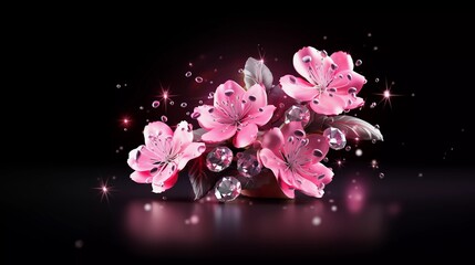 Wunderschöne pinke Blüten und funkelnde Kristalle.