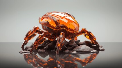 Eine orange, künstliche und durchsichtige Krabbe.