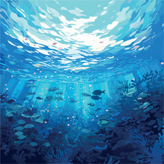  Illustration of  painting ocean light blue background