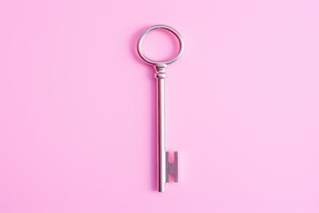 a key, isolated on pink background. AI Generated