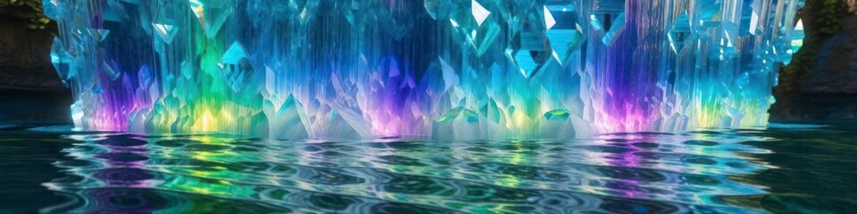 Abstract banner color block of ice in water on dark background