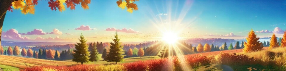 Banner panorama of bright autumn nature, background for your design