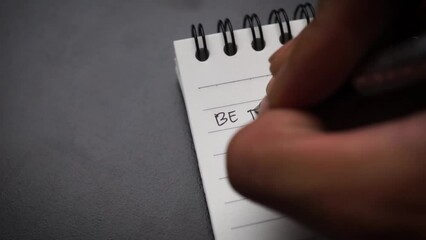 hand writing the words be the love you never received as a form of self love and a motivational quote using ballpoint