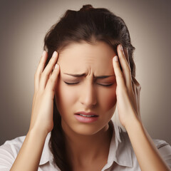 Migraine Or Headache Of A Woman. Generated AI - obrazy, fototapety, plakaty