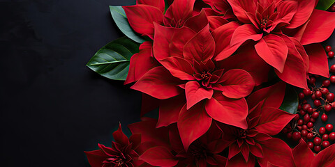 christmas bouquet with red poinsettia flowers, copy space
