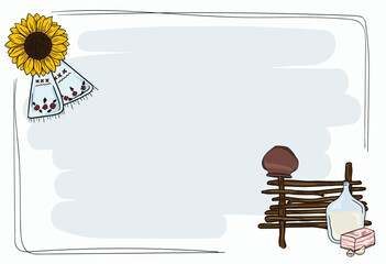 Cartoon template with text frame for power point presentation in Ukrainian style with a set of elements