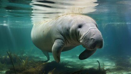 Photo of a Dugong Swimming With a Wide Open Mouth, Exposing Its Teeth and Gills