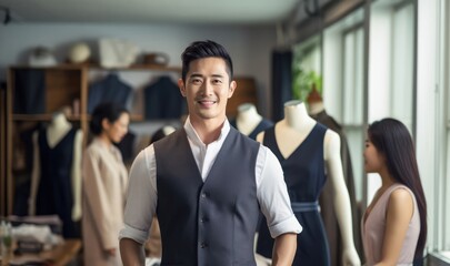 Asian Male Fashion Designer Employee Lifestyle Background Generative AI