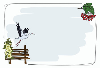 Cartoon template with text frame for power point presentation in Ukrainian style with a set of elements