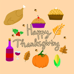 Happy thanksgiving day card in hand drawn style