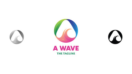 Circle A negative space logos. Wave illustration colorful design. Trendy modern logo collections.