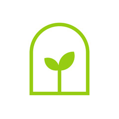 Eco Greenhouse icon. Flat design. Green icon on white background.