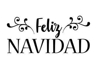 Tiempo de Navidad. Logo con palabra en texto manuscrito Feliz Navidad en español con raya de decoración de caligrafía para su uso en invitaciones y felicitaciones © teracreonte