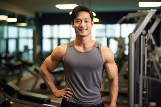 Asian Male Fitness Trainer Employment Attractive Environment Generative AI - Powered by Adobe