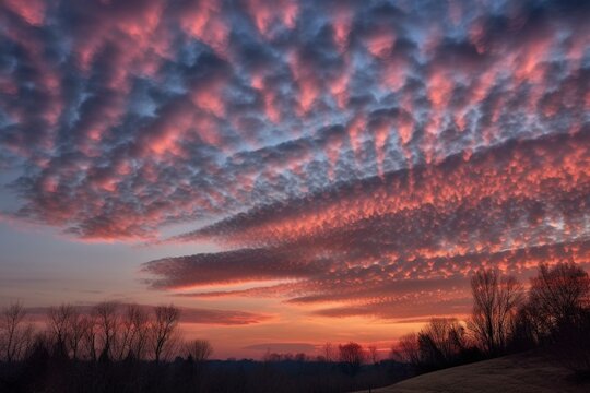Vibrant heart-shaped clouds adorn the sky – a romantic surprise on Valentine's Day. Generative AI
