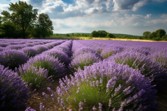 Springtime lavender field. Generative AI