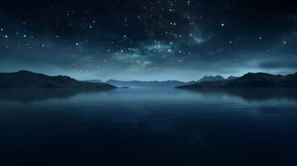 Fototapeta na wymiar The stars are like pinpricks of light in the night sky, their glow reflecting off the water