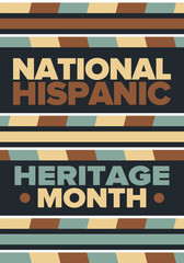 National Hispanic Heritage Month in September and October. Hispanic and Latino Americans culture. Celebrate annual in United States. Poster, card, banner and background. Vector illustration