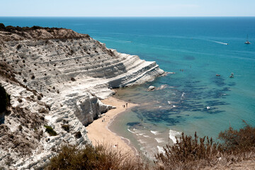 Scala dei turchi in Agrigento, Sicily stair of the turks, with beatiful golden beach and blue sea.