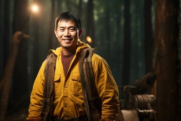 Asian Male Forestry Worker Employee Attractive Setting Generative AI