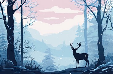deer in snowy forest Generative AI