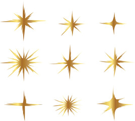 set of stars illustration. gold sparkling star collection	
