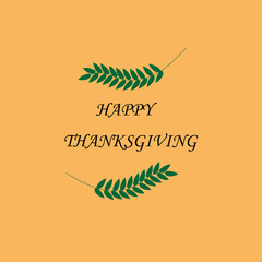 the inscription happy thanksgiving day with green branches on a light orange background