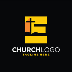 Letter E Church Logo Design Template Inspiration, Vector Illustration.