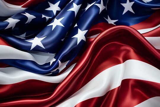 A close-up of a waving American flag