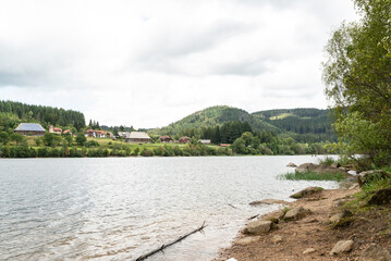 View of schluchsee village and its lake in Black Forest, Germany. 