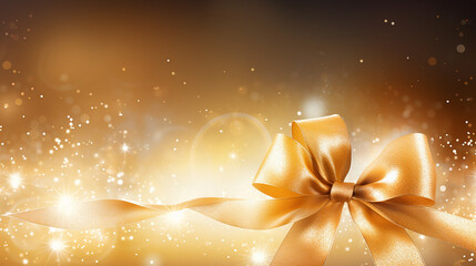 Gold Christmas ribbon and bow, sparkles, bokeh