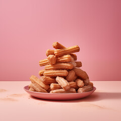 Fototapeta premium churros on the pink pastel background