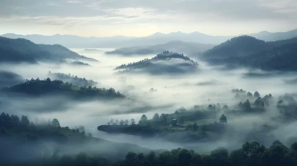 Foto op Plexiglas The fog slowly rolls in, enveloping the landscape in a blanket of mist © Textures & Patterns