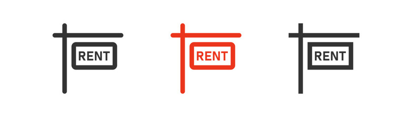 Rent sign post vector icons. House, for rent