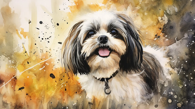 Lhasa Apso aquarela 