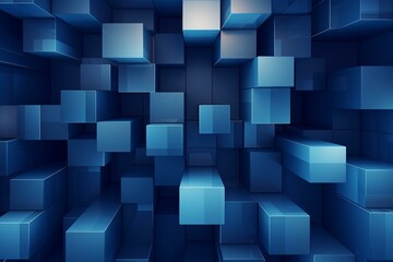 Abstract cubic background in shades of blue. Generative AI - obrazy, fototapety, plakaty