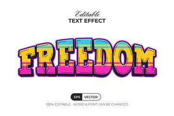 Freedom Text Effect Colorful Retro Style. Editable Text Effect.