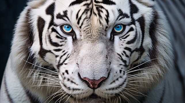 Close up of a white tiger with blue eyes. (Panthera tigris)