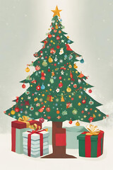 Abstract Art Christmas Tree with Presents Underneath