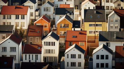 Fototapeta premium Rows of houses, each with their own style and character, sit side by side in a neighbourhood