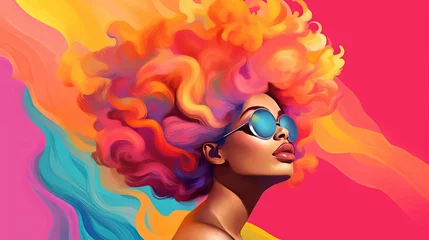 Sexy Female with Big Colorful Afro. Ai generated © Wirestock