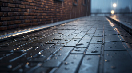 Rain streams off a rooftop, the droplets rolling down the tiles in an unending torrent