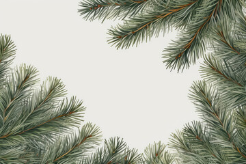Decorated Christmas banner on beige background, fir branches illustration
