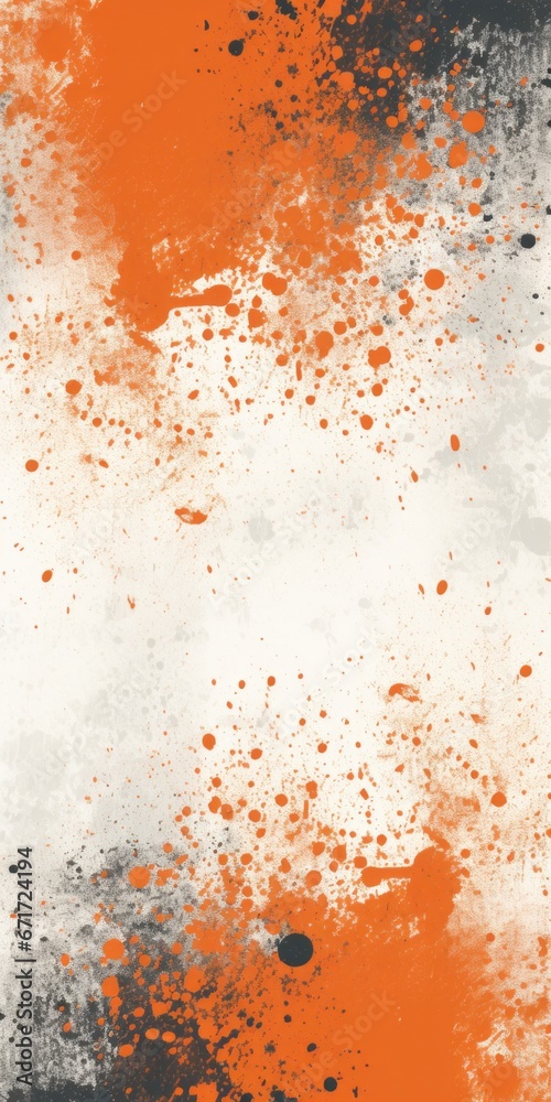 Poster A vibrant mix of orange and white paint splattered on a wall. Perfect for adding a modern and artistic touch to any project or design